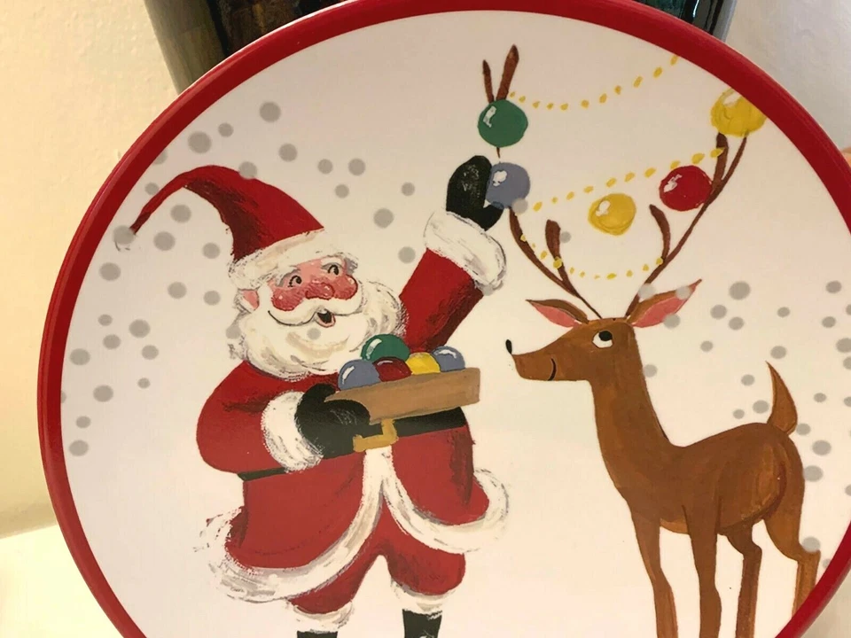 Disney Pottery Barn Plate Rudolph Reindeer Santa Christmas holiday gift party , - Image 3 of 4