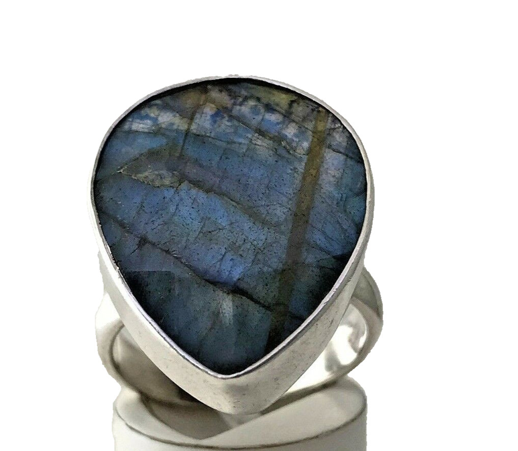 Labradorite Statement Pear Shape Ring Sterling Si… - image 1