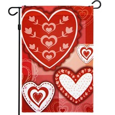 Garden Flag Valentine's Day Winter Decoration Patchwork Hearts 12"x18" By G128