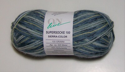100 gram ball of ON LINE SUPERSOCKE SIERRA COLOR sock yarn color #1186