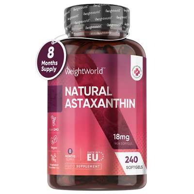 WEIGHTWORLD Astaxanthin - 240 Softgels - 18mg high strength - for balanced lifestyle - Vegan