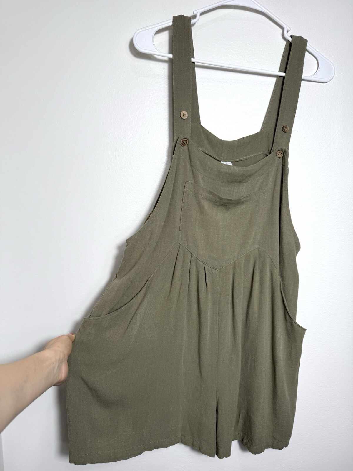 ANRABESS Women Casual Green Linen Jumpsuit Adjustable Short Overall Romper Sz L 