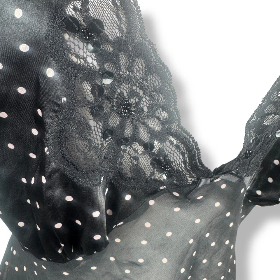 Camisón Babydoll Vintage Años 90 Dinastía California Para Mujer Talla XL Lunares Transparente Foto 4 de 4