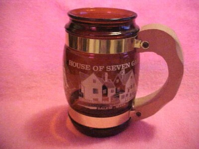 Vtg 70's HOUSE OF SEVEN GABLES Beer Stein Coffee Mug GLASS Retro SALEM MASS.