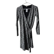 Loft Black White Animal Print True Wrap Long Sleeve Dress Size 0 NWT