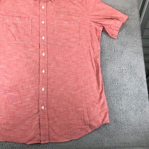 LL Bean Button Up Shirt Mens XLT Pink Red Salmon Short Sleeve Slightly Fitted - Picture 5 of 10