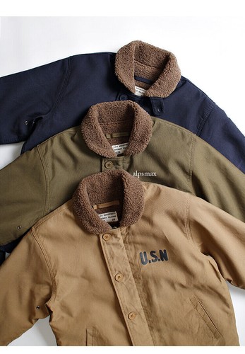 Vintage Navy N-1 Deck Jacket Men's Cotton Short Jacket Coats Fleece Parka - Picture 15 of 44