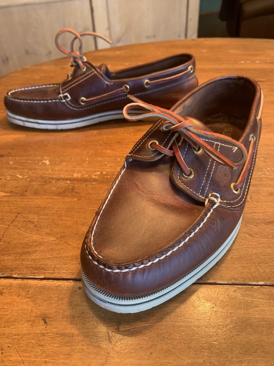 Dexter Brown Boat Shoes White Soles Leather Laces USA M - Main Image