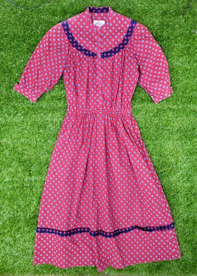 Vintage 70s 80s Lanz midi summer dress cotton red blue ditsy floral prairie  XS | eBay