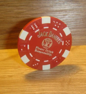 JACK DANIELS Whiskey OLD No 7 Poker Chip Golf Ball Marker Drink Responsibly Red