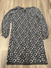 Tory Burch Grey White Mini Dress White Floral Silk Crew Neck Mid Sleeves Sz 6