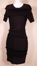 MILLY Women's Black Tiered Fringe Ribbed Fitted Sheath Dress Sz S  425 