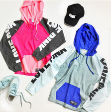 New Victoria's Secret PINK Anorak 1/4 Zip Lightweight Hooded Jacket Great Gift