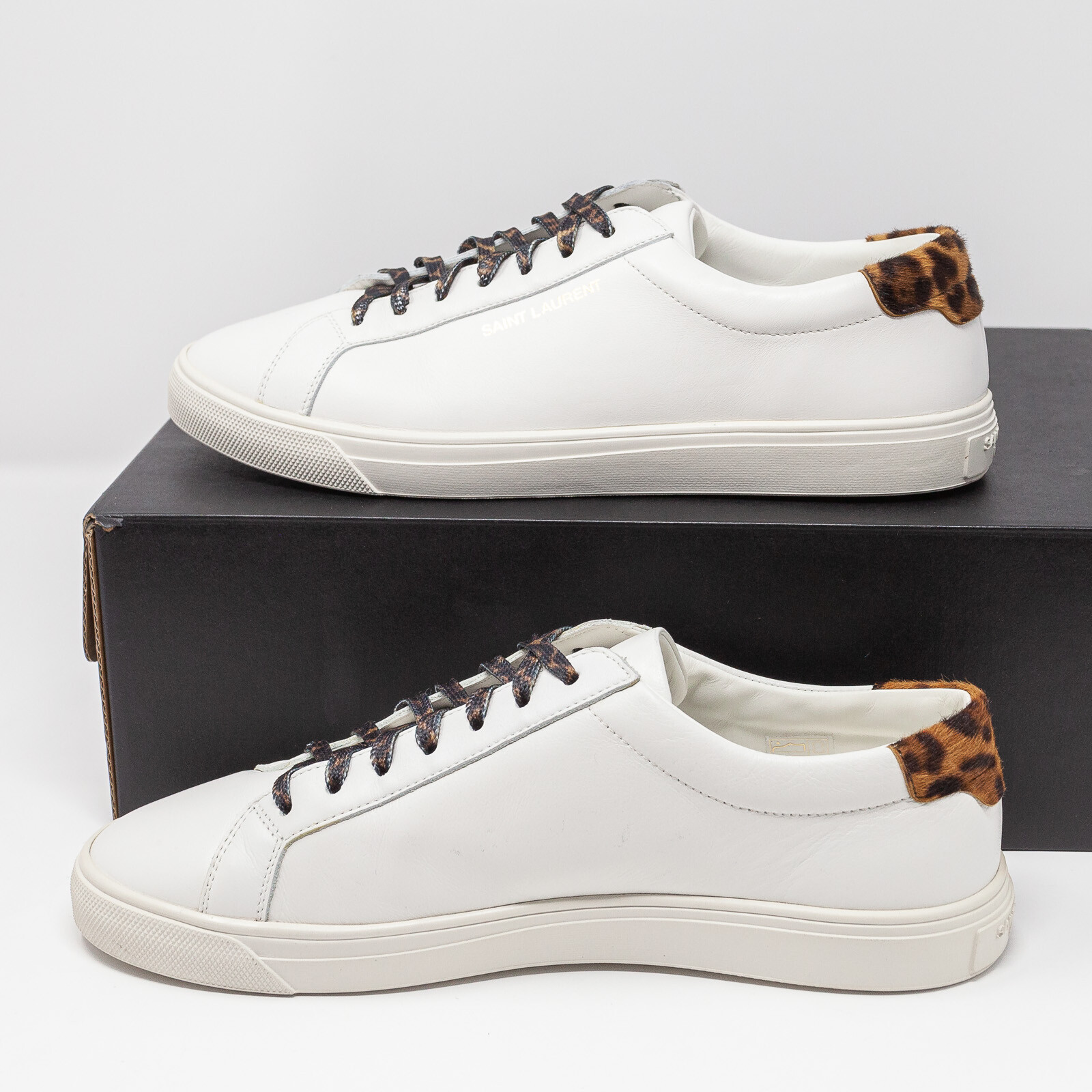 Saint Laurent Andy Sneakers bianche basse pony leopardate taglia 38 5 EU (8 5 US)