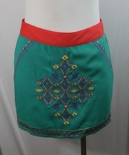 Mini skirt, beautiful embroidery works, lining, green w/orange, size S,L