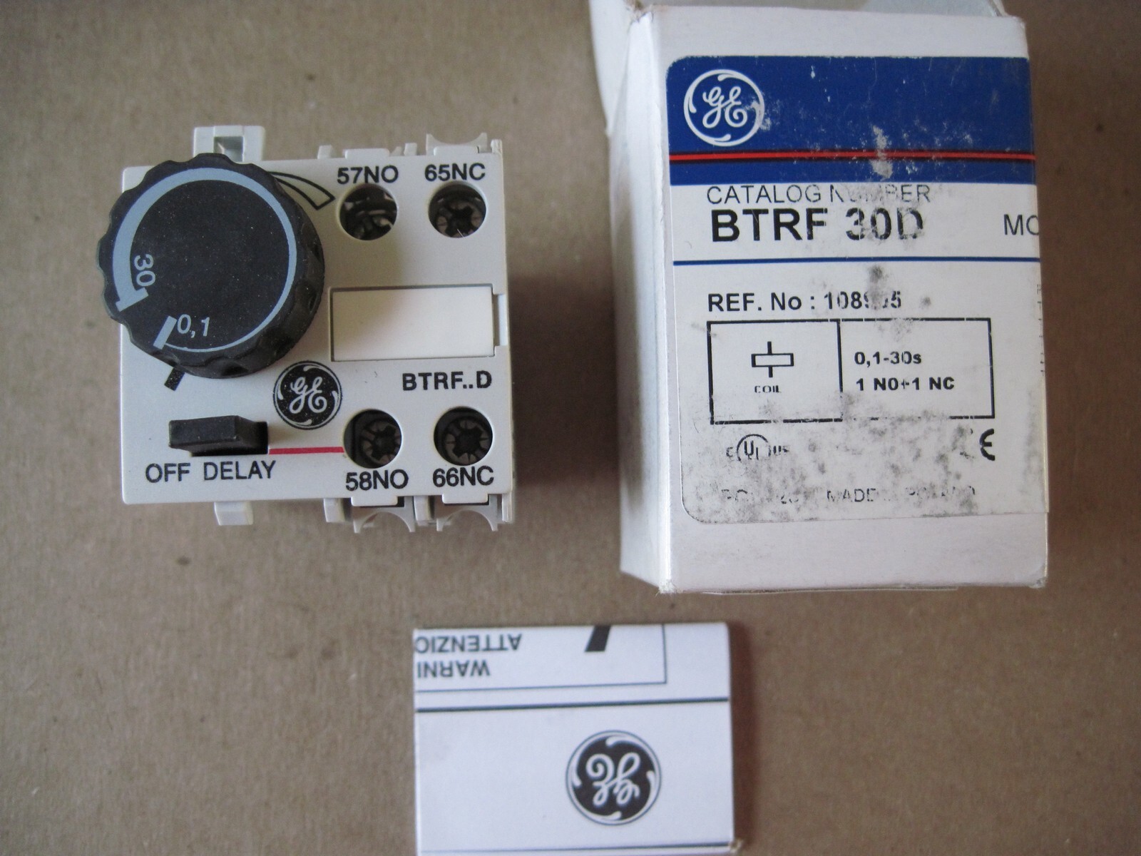 General Electric BTRF30D Pneumatic Timer Block 0.1-30 Sec., 1NO & 1NC, 108905