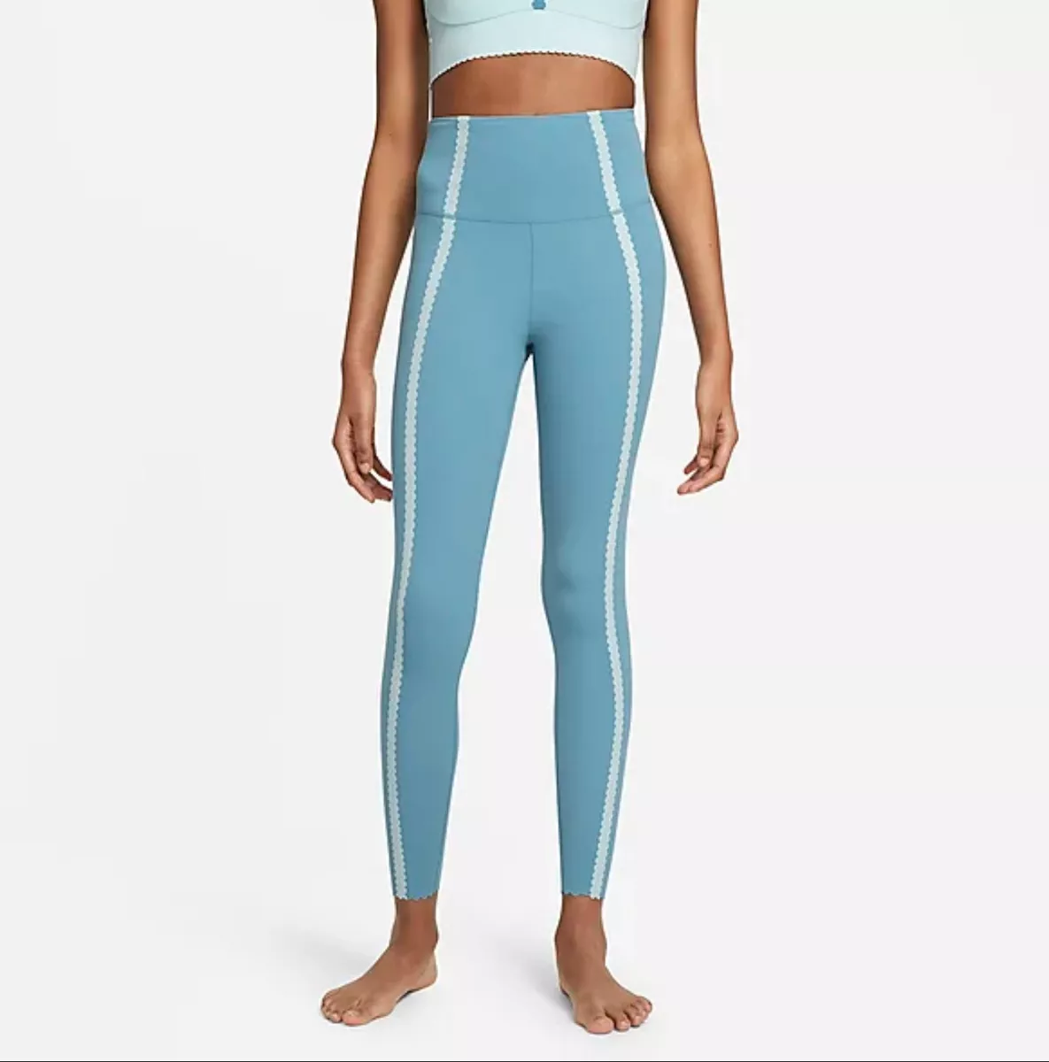 Nike Women's Yoga Luxe Leggings. High Rise Size Large Scalloped Blue