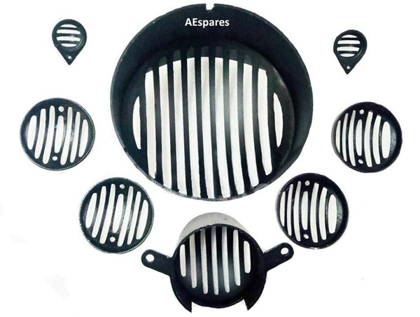 FüR Royal Enfield Klassisch 350Cc 500Cc Kopf Licht Abdeckung Grill Set Mit Peak-image
