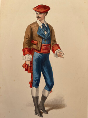 Estampe Originale Basque XIXème Nouveaux Bals Masqués Costume Pays Basque