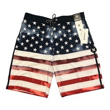 Hurley Phantom Independence Board Shorts Men 30 Blue American Flag Swimming NWT