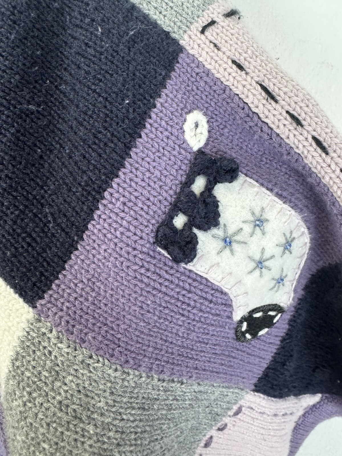 Purple Patchwork Embroidered Button Cardigan Swea… - image 6