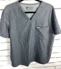 Figs Women's Size M Gray V-Neck Nurse Scrub Top Short Sleeve Shirt With Pocket