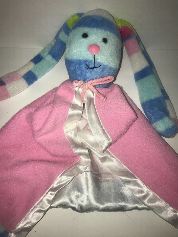 Stephan Baby Security Blanket Bunny Rabbit Pink Blue Green Stripes eBay