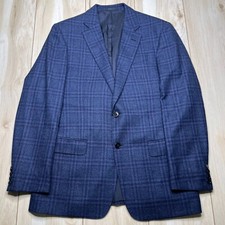 Armani Collezioni Men's Blue Checked Notch Lapel Two-Button Suit Jacket Size 50