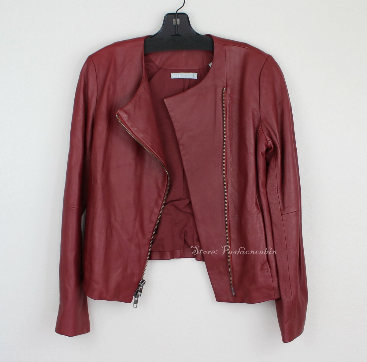 C.E 24SS COLLARLESS JACKET｜L｜新品未使用 NWT Vince Collarless Asymmetric Zip Leather Moto Jacket, Anise