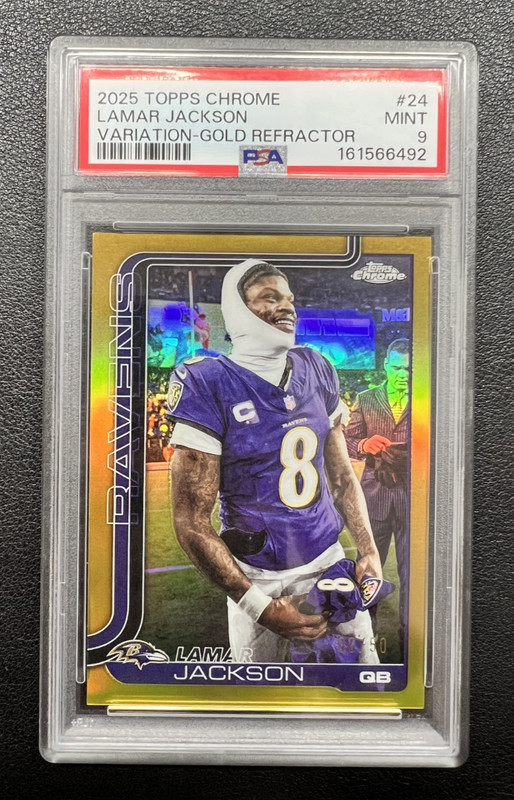 2025 TOPPS CHROME VARIATION-GOLD REFRACTOR #24 LAMAR JACKSON 6/50 PSA 9