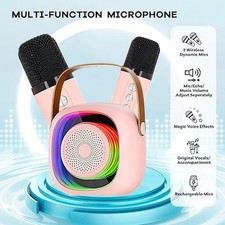 Wireless Mini Karaoke Machine with 2 Microphones Bluetooth Speaker for Kid Adult