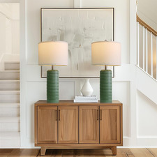 Set of 2 Dark Green Ceramic Table Lamps for Living Room  Bedroom Decor