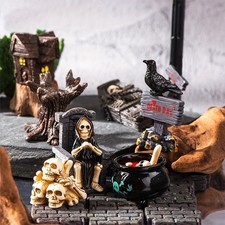 18pcs Halloween Mini Resin Ornament Set - Spooky Skull, Mummy  Figurines