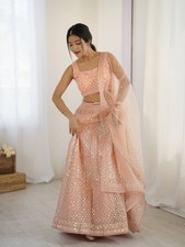 Beautiful Peach Net Lehenga Choli With Dupatta For Wedding  Reception Wear