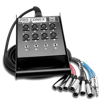Hosa SH-8X4-25 Pro-Conex Stage Box Snake, 8 x XLR Sends and 7.6m, Black
