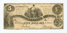 1861 T-36 $5 The Confederate States of America Note - CIVIL WAR Era