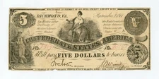 1861 T-36 $5 The Confederate States of America Note - CIVIL WAR Era
