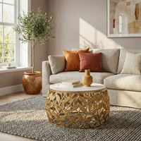 Couchtisch 60Cm Gold Marmor Wohnzimmertisch Alu Sofatisch Beistelltisch Rund