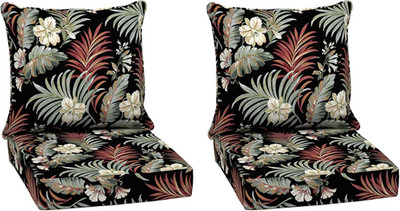 Arden 2-Pack Outdoor Deep Seat Cushions, Weather-Proof, Black Tropical