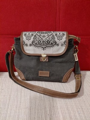 hochwertige Sunsa Damen Umhängetasche, aus Canvas und Leder, mittelgross, Neu