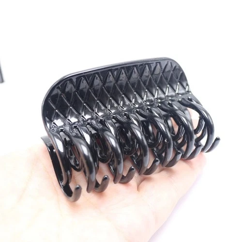 2 Pcs Black Plastic Bath Hair Claw Clip - 84mm Shower Hairpin Double Layer Teeth