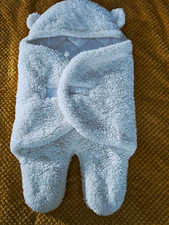 White Sherpa Teddy Fleece Hooded Bear Baby Pramsuit Babygrow 6-9 Months