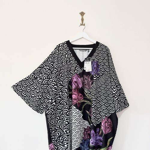 Ulla Popken Kaftan Midikleid Gr. UK 20/22 Blumen Abstrakt Strand Cover Up - Bild 3 von 12