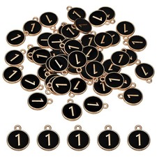 1 Number Charm, 50 Pcs Double Sided Number Charm Pendant for Bracelet DIY Black