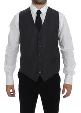 Dolce & Gabbana Gray Striped Wool Single Breasted Men's Vest Authentic