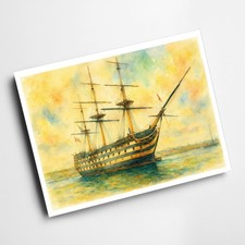 A4 PRINT - Portsmouth. HMS Victory, Portsmouth Harbour - Vintage Art Style