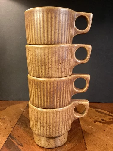 4 Monmouth Maple Leaf Cups Mojave Brown USA Speckled Stackable 3.25” x 3.5”