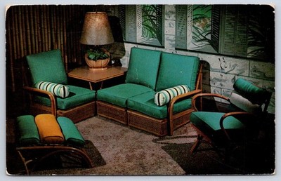 Interior design display Ficks Reed rattan furniture 1950s