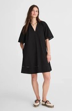 Madewell Black Perla Short Sleeve Split Neck Mini Shirt Dress S NWT