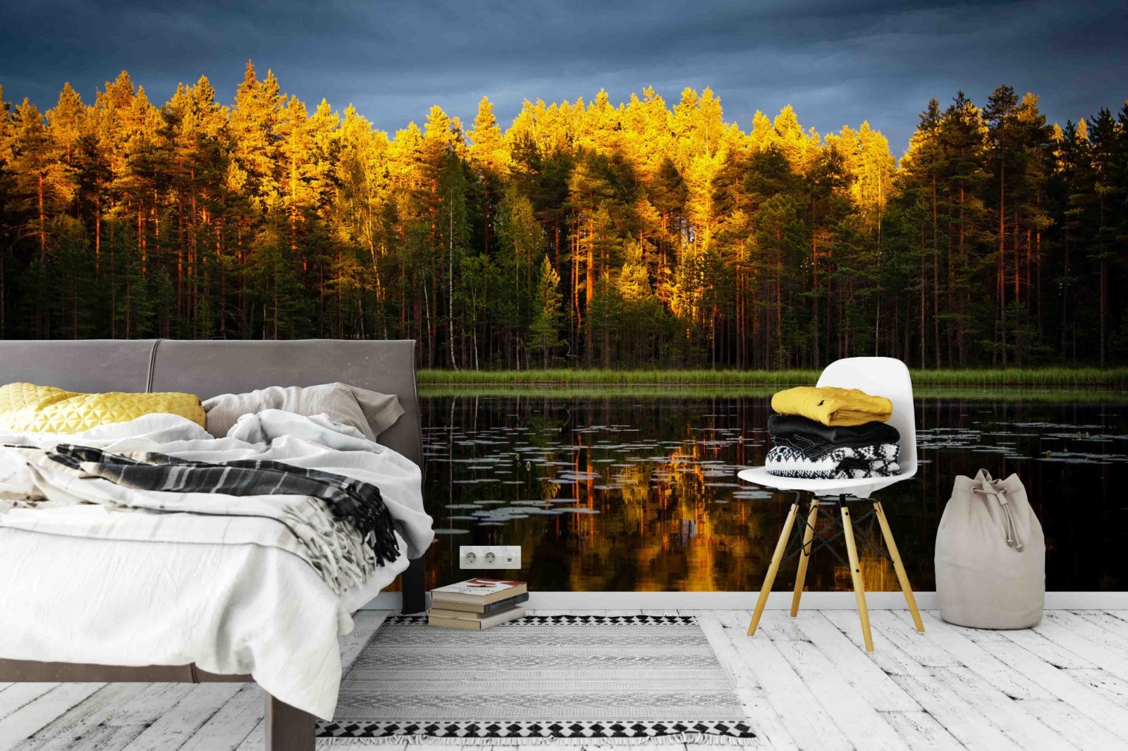 3D Forest River Autumn Landscape Wall Murals Wallpaper Murals Wall Sticker
